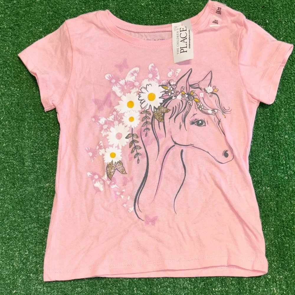 NWT The Children's Place Pink Horse Floral Tee